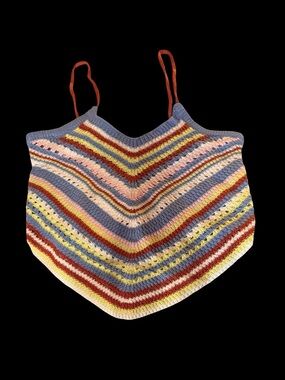 Emily Wonder Boho Crochet Halter Top Tank Multicolor Stripe Vacation NWT